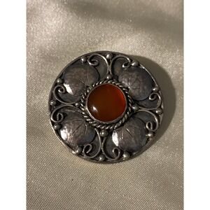 1910 Arts & Crafts Era Sterling Silver and Carnelian Pin